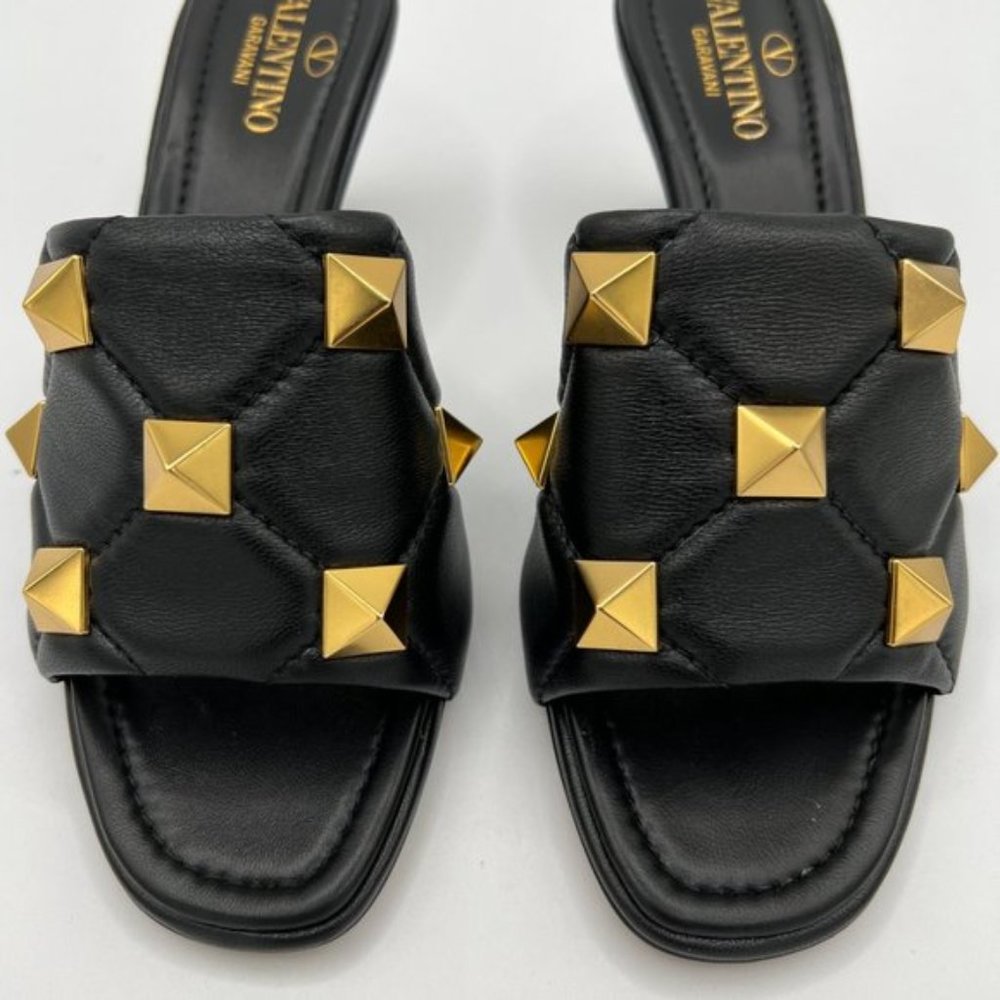 Valentino Garavani Roman Stud Sandal In Quilted NAPPA Black Leather 65 MM - Picture 4 of 15